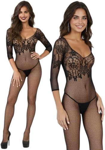 Image of ToBeInStyle Women's Long Sleeve Bodystocking Bodysuit Lingerie Regular & Plus Sizes