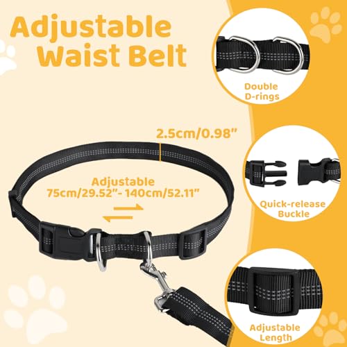 Euqvunn Joggingleine Hunde mit Hüfttasche – 1,6 m bis 2,2 m, Doppelte Griffe, Elastische Leine für Mittelgroße Hunde, Ideal für Laufen, Spazierengehen, Wandern, Bergsteigen & Reisen