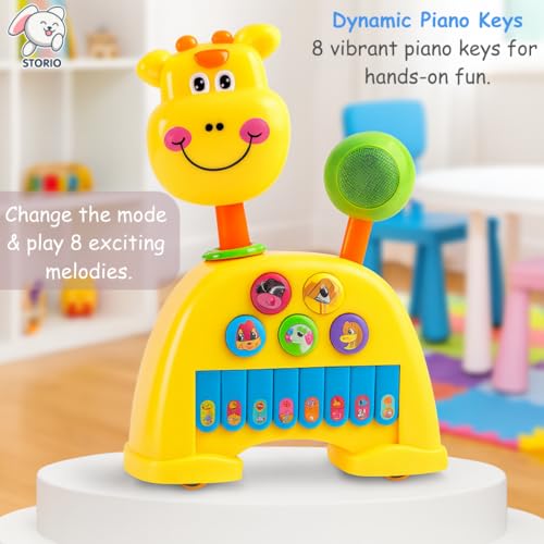 Image of Storio Musical Light & Sound Giraffe Piano with 5 Modes of Animal Sound (Colour May Vary)| Soothing Melodies| Interactive Modes| Spinning Wheel| Ideal Gifting Option