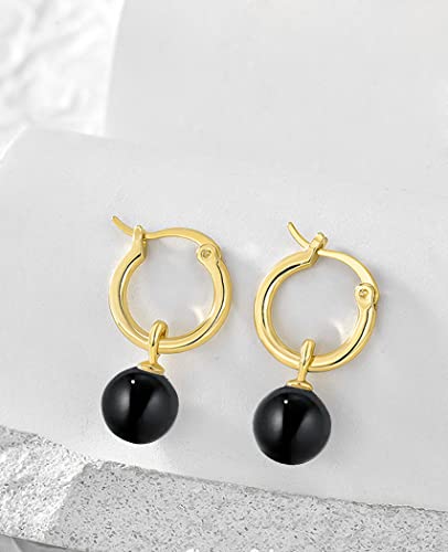 Image of 14K Gold /White Gold Plated Minimalist Pearl Hoop Earrings,Huggies Dangle Earrings Jewelry