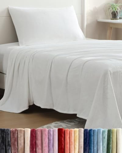 Image of Fleece Sheets Twin Size Set - 3-Piece Velvet Flannel Sheet Set - White