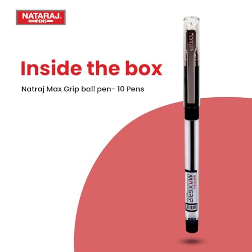 Image of NATARAJ Max Grip Ball Pen, Comfort Grip Ballpoint Pens, Medium Point (1.0mm), Smooth Writing with Metallic Finish for Elegant Look, Assorted, Pack of 1