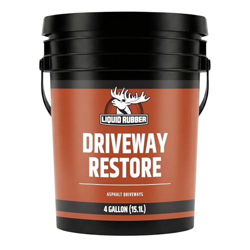 Liquid Rubber Driveway Restore - Highly Flexible Asphalt Coating Fills Cracks and Revitalize, Easy to Use and Apply, 4 Gallon