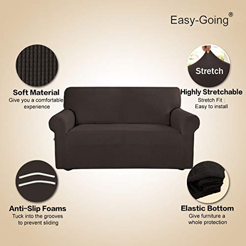 Image of Easy-Going Stretch Sofa Slipcover 1-Piece Sofa Cover Furniture Protector Couch Soft with Elastic Bottom for Kids, Polyester Spandex Jacquard Fabric Small Checks (Sofa, Chocolate)