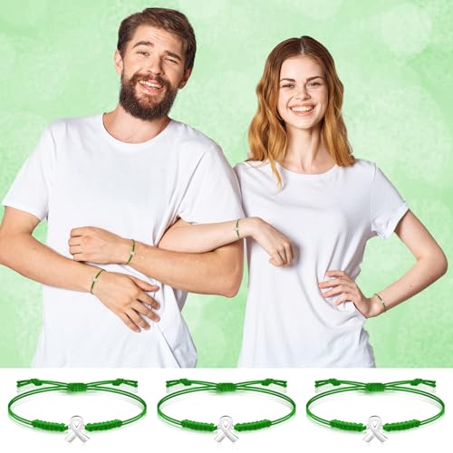Sasylvia Mental Health Awareness Month Bracelets Gifts Adjustable Green Ribbon Bracelets for Men Women4