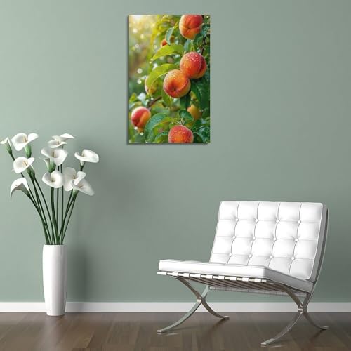 Décoration murale pêches sur branche de style moderne pour salon 50x75 cm