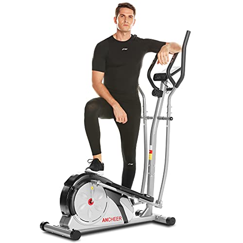 ANCHEER Elliptical Machines for Home Use, Magnetic Elliptical Training Machines with Pulse Rate Grips and LCD Monitor for Home Gym Exercise, Super Quiet Driven Easy to Move and Store (Gray)