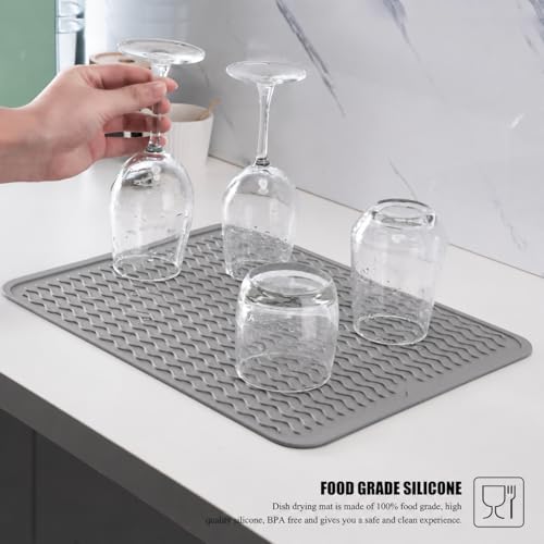 Image of HOMETHREADS Silicone Dish Drying Mat, Silicone Draining Board Mat, Silicone Dish Draining Mats, Kitchen Sink Dish Drainer Mat Racks for Kitchen Counter Protector, 40x30cm (Light Grey)