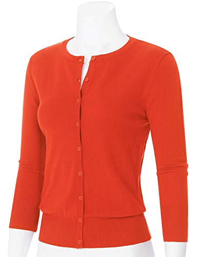 Image of Women's 3 /4 Sleeve Crew Neck Button Down Stretch Knit Cardigan Sweater (S-3XL)