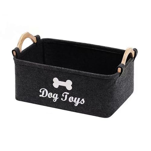 inheming Filz Aufbewahrungsbox für Hundespielzeug, Hundespielzeug Aufbewahrung, Schwarz Rechteck Aufbewahrungskorb für die Organisation von Haustierspielzeug, Decken, Leinen 38cm x 25cm x 18cm