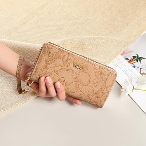 Image of RNIEGA Wallets for Women RFID Blocking Leather Women's Wallet Large Capacity Double Zip Wristlet Clutch | Credit Card Holder Ladies Phone Purse