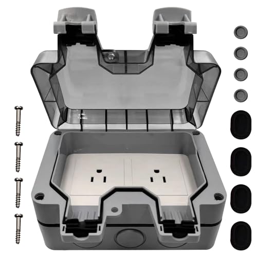 Aginkgo 2 Gang Switched Socket 15Amp Autdoor Single Socket Waterproof IP66 Outdoor Socket Wall Power Socket Cover Weatherproof Wall Plug Socket Box for Damp Rooms Gardens and Swimming Pools