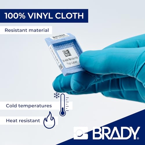 Image of Brady Repositionable Vinyl Cloth Pre-Sized Labels for Label Printer BMP51 /BMP53 /M511-160 Self Adhesive Vinyl Printer Labels - Black on White (25.40 mm x 31.75 mm) - M5-103-498