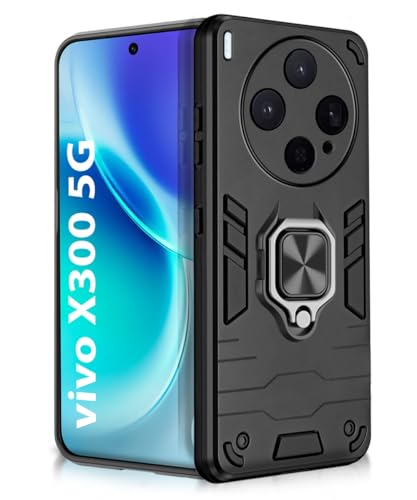 Image of WOW IMAGINE Shock Proof Back Case Mobile Cover for Vivo X300 5G | Back Cover Case (Tough Armor | Hybrid PC + TPU | Ring Holder & in-Built Kickstand | Black)