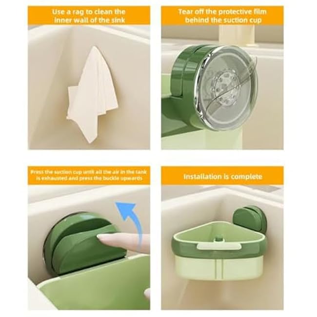 Wideous - Curetoaway Suction Cup Sink Corner Rack, Suction Cup Sponge Holder for Kitchen Sink, Food Waste Catcher with One-Press Bottom Release, Quickly Drop Collected Food Waste, No-Touch (Yellow)