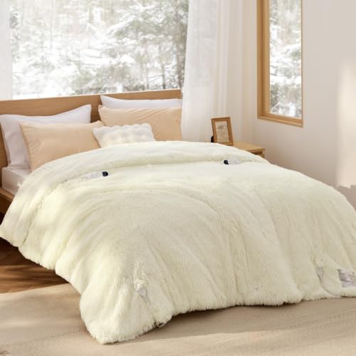 Image of Bedsure Faux Fur Long-Pile Heated Blanket Queen Size, Dual Control, Cream