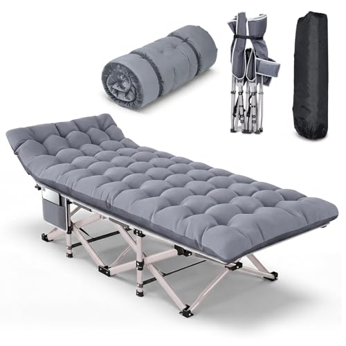 Asdsed Feldbett Klappbar mit Matratze 7-Zonen Campingbett 200 kg XXL Wende-Auflage 2-in-1 Sommer & Winter Schwerlast Gästebett für Outdoor Innen Garten & Zelt 1 Stück Grau