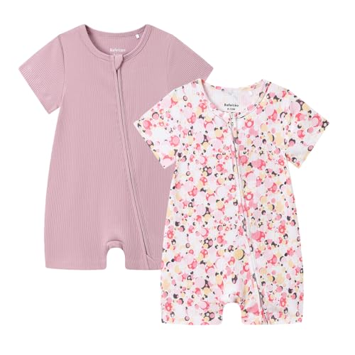 Image of Bafeicao Baby 2 Pack Bamboo Viscose Sleeper Romper Soft Ribbed Short Sleeve 2 Way Zipper Summer Pajamas Clothes