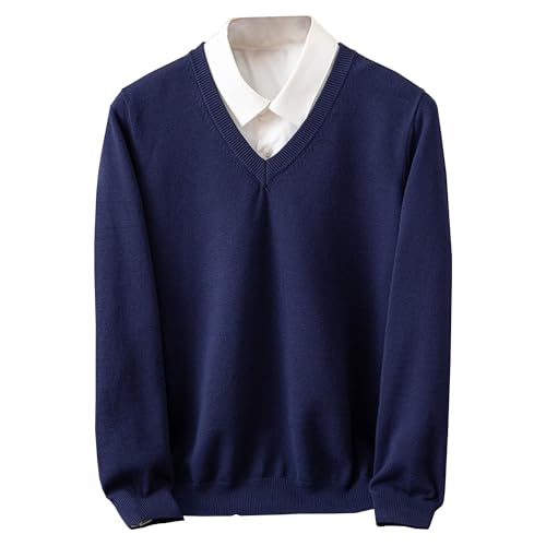 Men V Neck Dress Knit Sweater Long Sleeve Casual Slim Fit Pullover Sweater Fashionable Knitted Tops