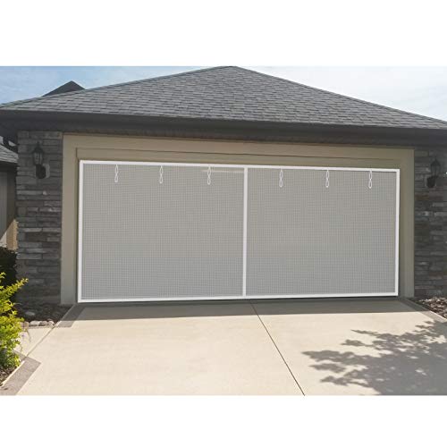 Garage Screen Doors for 2 Car Garage - 16x7Ft White Color Magnetic Closure Heavy Duty Weighted Bottom Screen Net Self Sealing Fiberglass Mesh - Easy Assembly & Pass-Through for Your Family