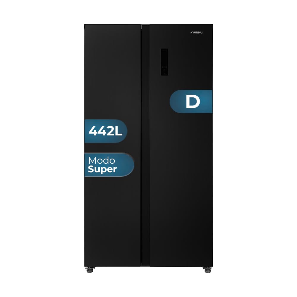 HYUNDAI Frigorífico Americano Dark Inox, 2 Puertas. HAM17791NDDD00, Capacidad 442 Litros, No Frost, Motor Inverter, 39 dB, Puerta Única Dirección, Apertura Tipo Uñero, Clase D