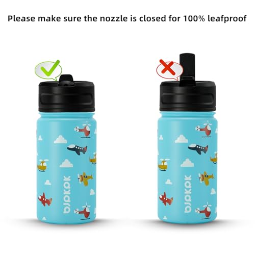 Image of BJPKPK 15oz Insulated Water Bottle with Straw Lid, 15oz Stainless Steel Water Bottles, Reusable Leak Proof BPA-Free Thermos with 2 Straws, 1 Straw Brush(Aircraft)