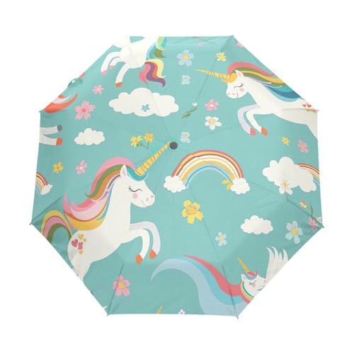 Parapluie vert licorne compact et automatique GAIREG pour femme avec housse
