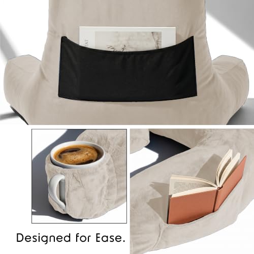 Image of Nestl Reading Pillow with Shredded Memory Foam Includes 2 Neck and Lumber Support Pillows, Designed for Sitting Up in Bed and Couch, Back and Arms Adjustable Support for Adult & Teens, Linen