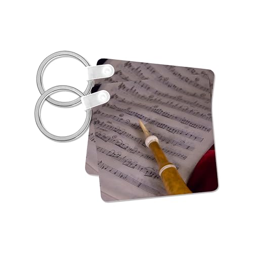 3dRose, Music score, baton at Interpreti Veneziani Music Museum, Venice, Italy, set of 6 Key Chains