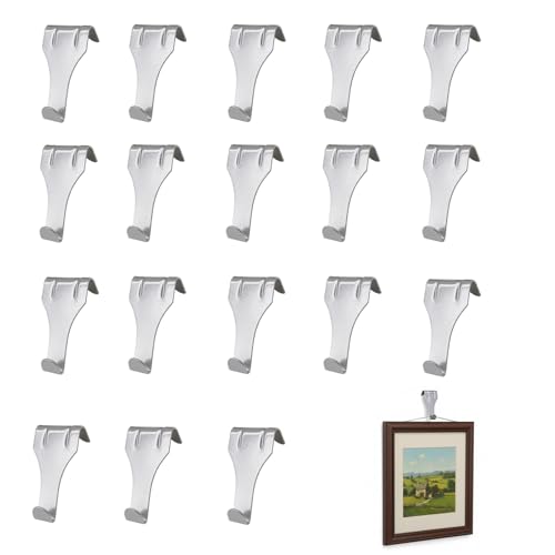 18 PCS Picture Rail Hooks Picture Rail Hangers Picture Rail Hangers Protect Walls Home Decor S-Hooks for Picture Frames Art Gallery Billboards Keys Holder (Sliver)