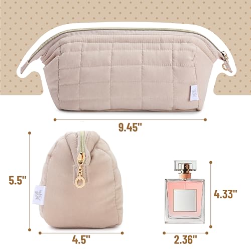Ms. pen- Aesthetic Quilted Makeup Bag for Women, Beige, Puffy Padded Cute Makeup Bag Cute, Cosmetic Pouch, Quilted Pouch2