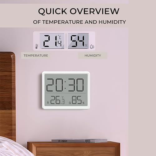 Image of DeWire Digital Temperature & Humidity Monitor with Clock - Large Display Alarm Clock with Date, F /C Switch, 3 Mounting Options for Bedroom, Home,Kid Room & Office