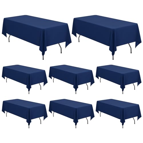 Pesonlook 8 Packs Polyester Tablecloths Navy Blue,60 x 102 Inch Rectangle Table Cover for 6ft Rectangle Tables
