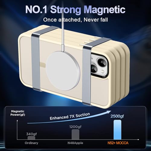 Image of MOCCA Strong Magnetic for iPhone 13 Case, [Compatible with Magsafe][Screen Protector+Camera Lens Protector] Translucent Matte Back Slim Shockproof Case for iPhone 13 Phone Case 6.1 inch, Light Gold