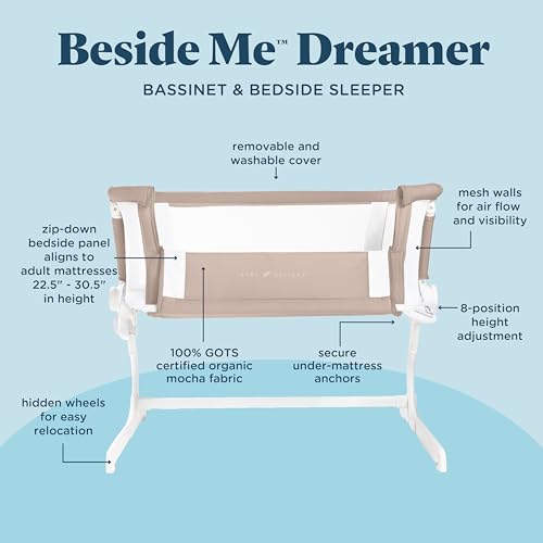 Image of Baby Delight Beside Me Dreamer Bassinet | Bedside Sleeper & Baby Bassinet | 8-Position Height Adjustment | 100% GOTS Certified Organic Cotton Fabric | Organic Mocha