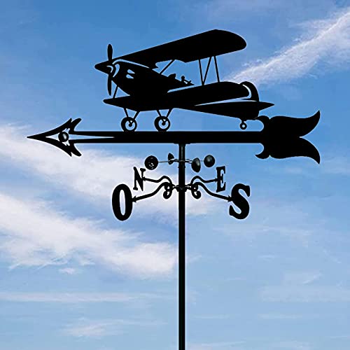 Veleta de viento duradera hecha de acero inoxidable con diseño de avión retro 3