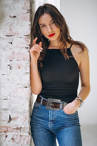 Image of Adjustable Vintage Western-Belts for Women Men Engraved Buckle-Belts Cowboy-Cowgirl-Belt (Waist for 29 inch-39 inch)