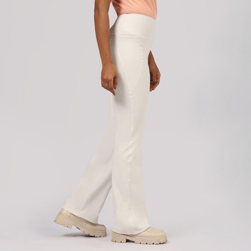 Image of BlissClub Ultimate Flare Pants for Women Upto 5'4 ft | Ribbed Waistband, 4 Pockets | High Waist Trousers and Formal Pants for Office wear
