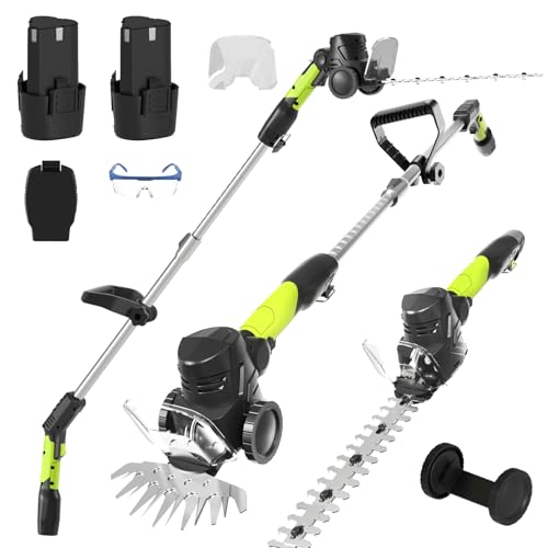 3-in-1 Cordless Hedge Trimmer: 13ft Reach & Adjustable Pole Hedge Trimmer - Lightweight with Dual Batteries - Grass Shears for Women Seniors - Garden Lawn Shrub Pruning Tool (Green)
