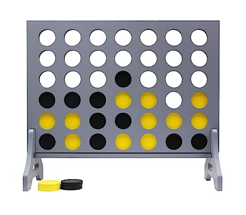 Image of Giant 4 in a Row Game for Family & Adults - Tailgating Pros Jumbo Grey Wooden Four in a Row Indoor & Outdoor Yard Game for Family Party Fun, Portable Activities for Patio, Backyard, and Camping