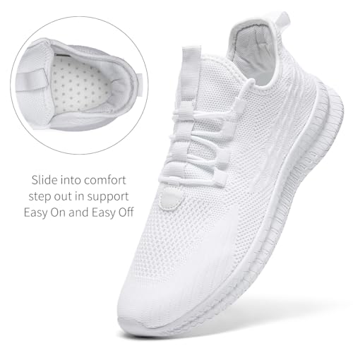 Image of Mens Running Shoes Slip On Walking Sneakers Tennis Gym Shoes Casual Road Fashion Breathable Lightweight Workout Sport White Size US 12.5