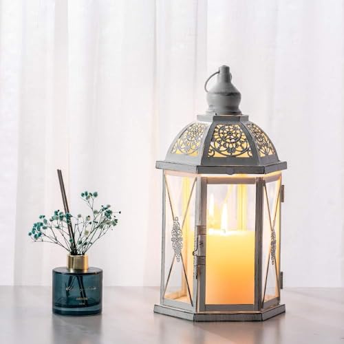 DECORKEY Lantern Decorative Indoor & Outdoor, 14.5'' Candle Lantern Farmhouse Home Decor, Hexagon...