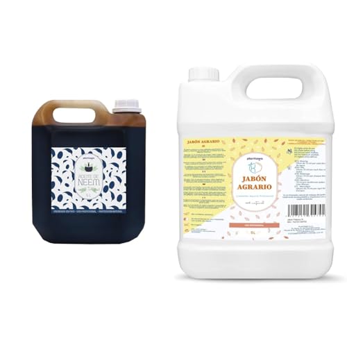 PLANTAWA Aceite de Neem 5L 100% Natural, 100% Concentrado y Puro, para Plantas, Huerto, Agricultura, Jardinería & Jabón Potásico 5L, Actúa por Contacto, Araña Roja, Cochinilla