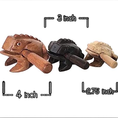 Guiros Percussion Instruments Wooden Frog 3 Piece Set Of 4 Inch, 3 Inch, 2.75 Inch, Wooden Frog Musical Instrument (Brown/Black/Natural Color) #TOP6