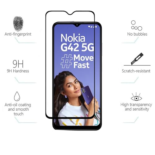 Image of DD SON Tempered Glass Screen Protector Compatible for Nokia G42 5G (11D) with Edge to Edge Coverage and Easy Installation kit,Black