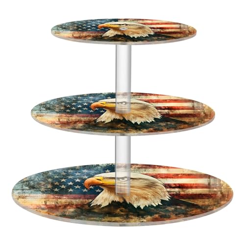 PYBUG American Flag Eagle 3 Tier Acrylic Cupcake Stands Tower,Dessert Table Display Set for Tea Party,Wedding,Birthday, Baby Shower
