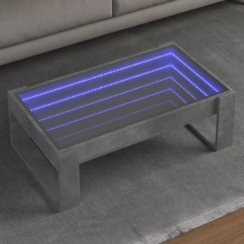 Modern Rectangular Coffee Table with RGB LED Lights, Concrete Gray