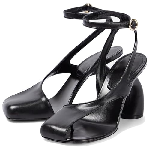 Women's Asymmetric Square Toe High Heel Sandals, Flip Flop High Heeled Sandals,Square Toe Adjustable Ank Fashion Sandals