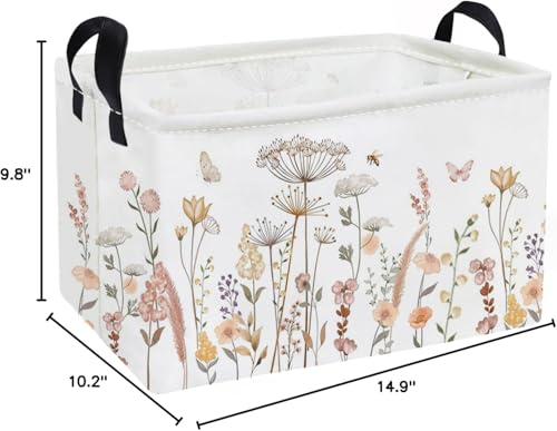 Image of Essme Rectangular Flower Basket, Storage Bins Organizer with Handles for Girls Room Decor, Gift Basket,Shelf Basket.(Beautiful Flowers)