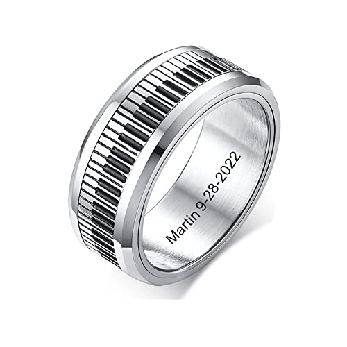 YLYYJ Personalized Piano Ring for Men & Women,Custom Spinner Band Piano Black and White Keys Piano Keys Ring Stainless Steel Relieving Stress Fidget Anxiety Rings for Pianist Musician Gift